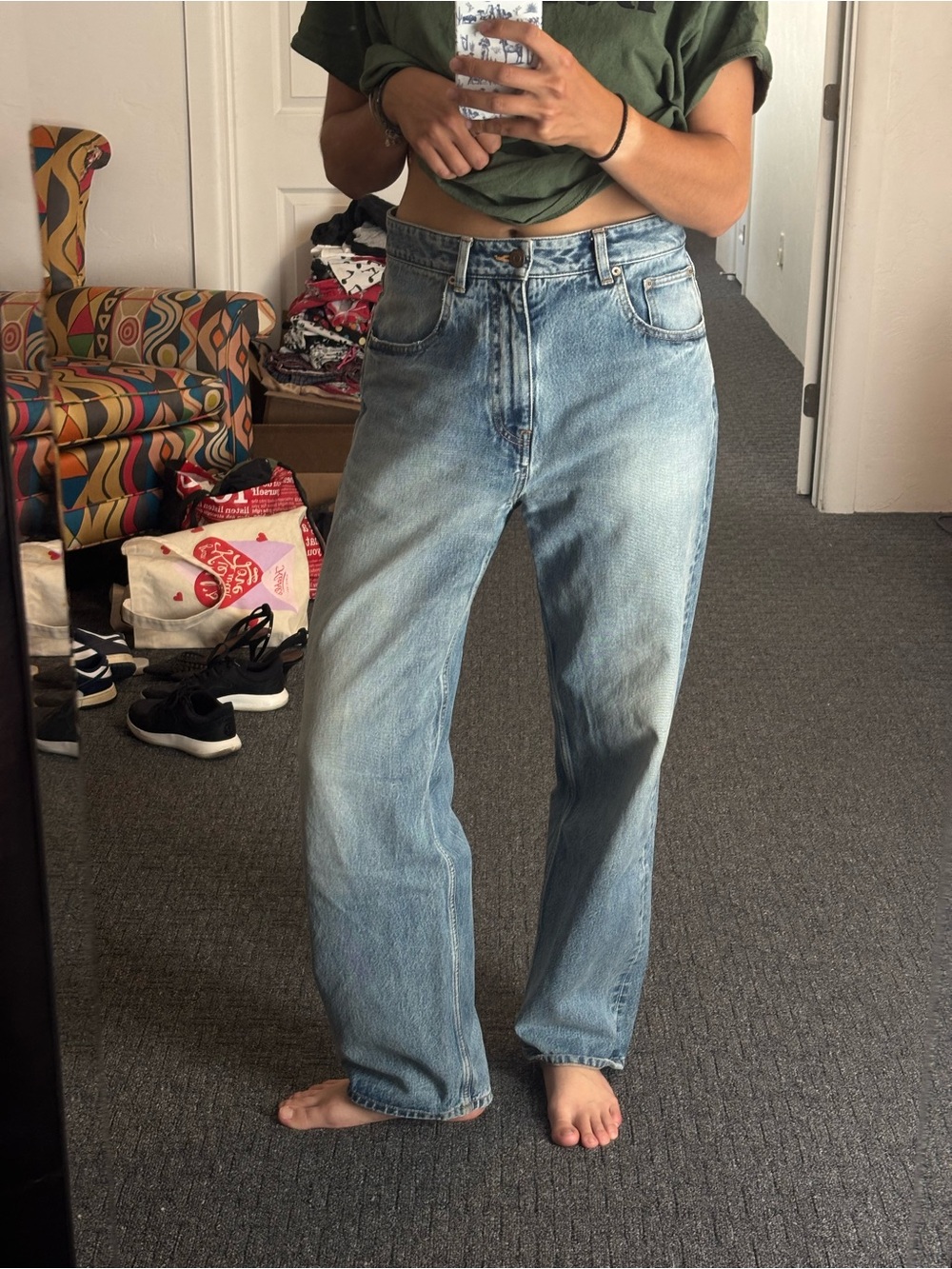 Balenciaga Light Blue High-Rise Wide Leg Jeans